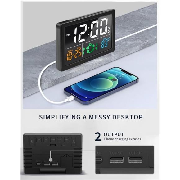 Digital Alarm Clock w 5.5" Big LED Time Display Adjustable Alarm Volume Calendar - Picture 3 of 7